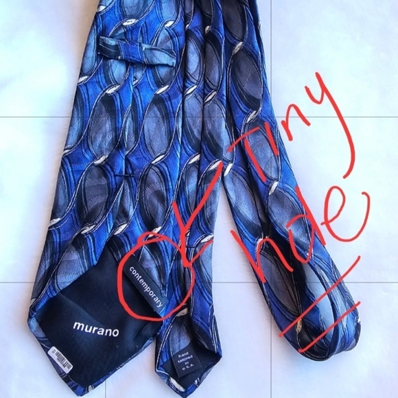 Murano 100% Silk Tie Blue Gray Black Pattern - Picture 7 of 7